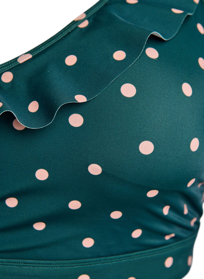 Bikini top with polka dots and ruffle details, Green, Packshot image number 2