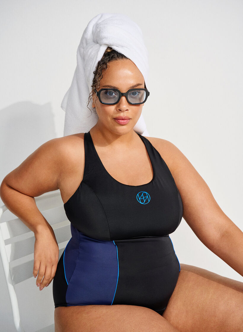 Sports swimsuit with cross straps, Black, Image image number 0