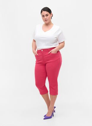 Close-fitting capris with zip, Pink, Model image number 2