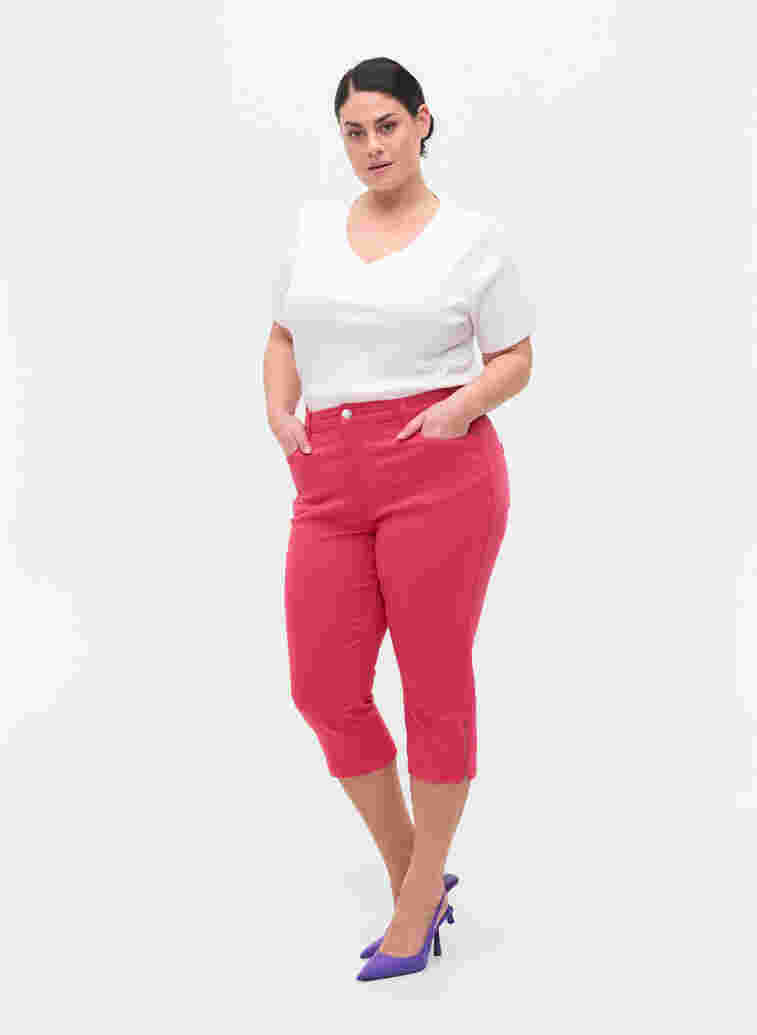 Close-fitting capris with zip, Pink, Model image number 2