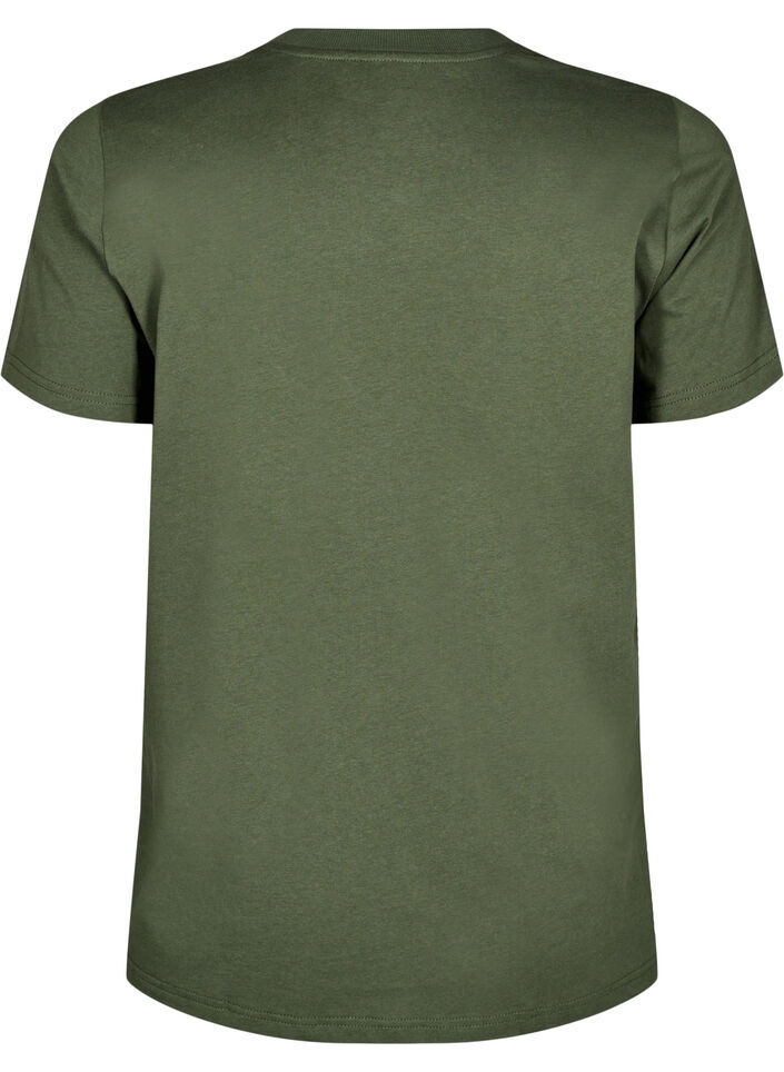 Cotton T-shirt with embroidery detail, Green, Packshot image number 1