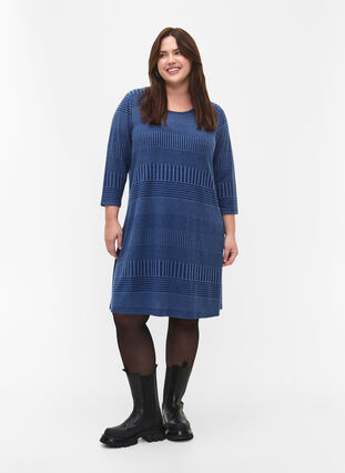 Dress with 3/4 sleeves and striped pattern, Estate Blue Melange, Model image number 3
