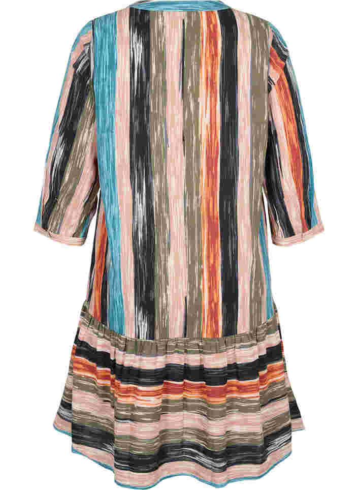 Patterned cotton dress with 3/4 sleeves, Multi Stripe AOP, Packshot image number 1
