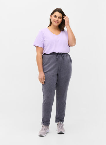 Marled trousers with drawstring and pockets, Night Sky Melange, Model image number 0