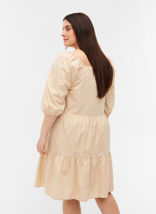 Cotton A-line dress with balloon sleeves, Pink Tint, Model image number 1