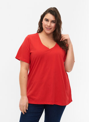 FLASH - T-shirt with v-neck, High Risk Red, Model image number 0