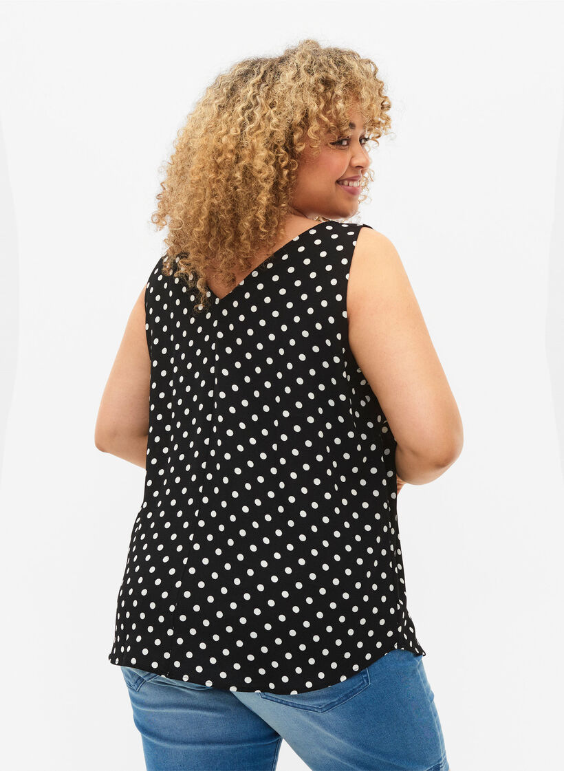 Printed top with v-neck , Black Dot, Model image number 1