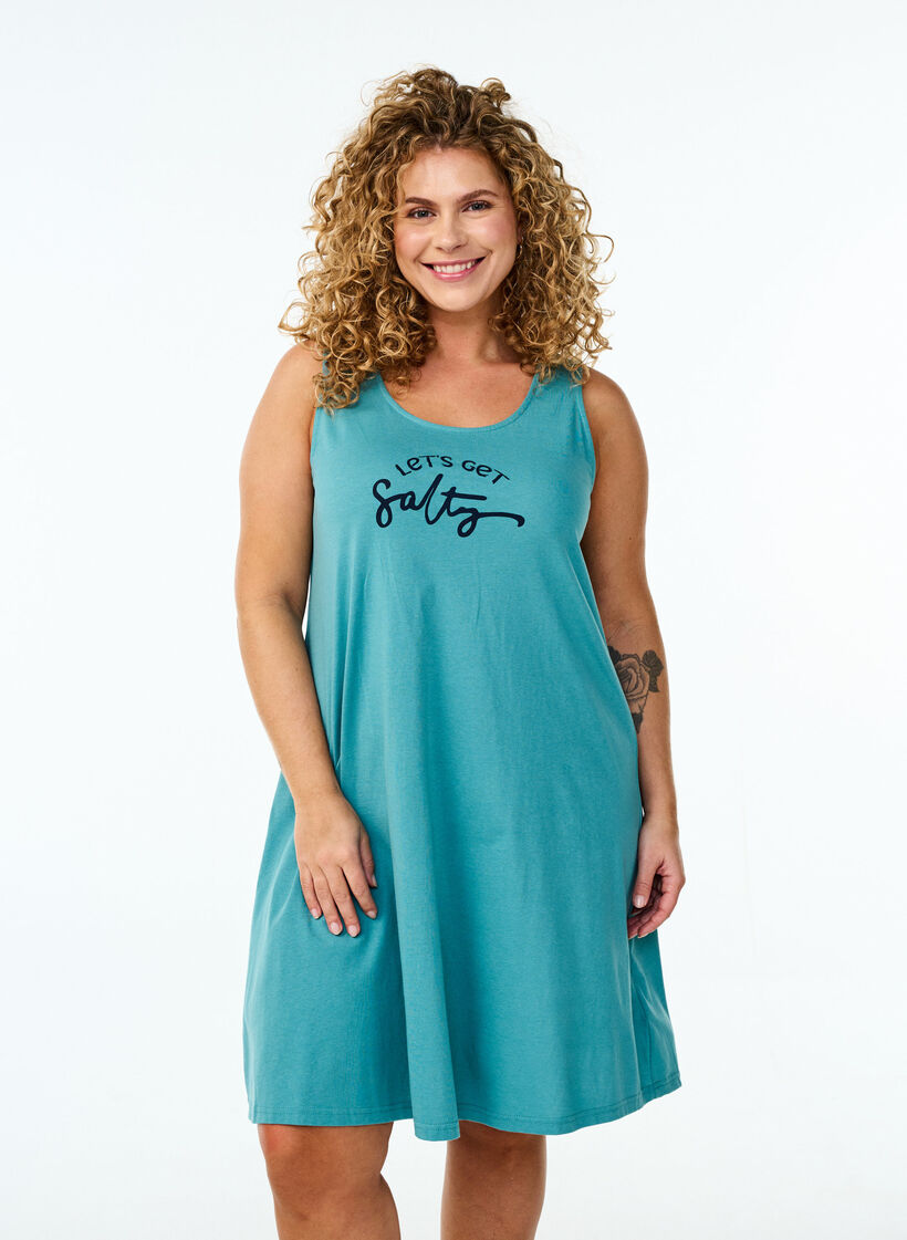Sleeveless A-line dress, Blue, Model image number 0