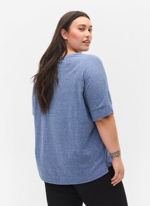 Melange blouse with short sleeves, Twilight Blue Mel., Model image number 1