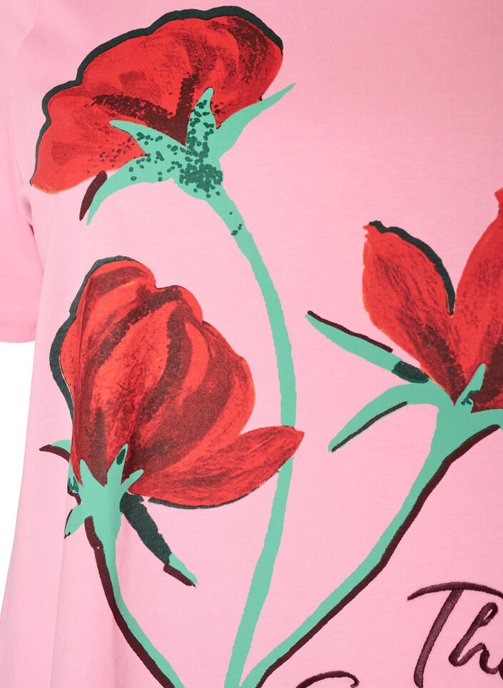 Cotton T-shirt with front print, Pink, Packshot image number 2