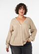 Cardigan with V-neck and ribbed texture, Beige, Model image number 0