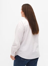 Long-sleeved cotton shirt, White Taupe Stripe, Model