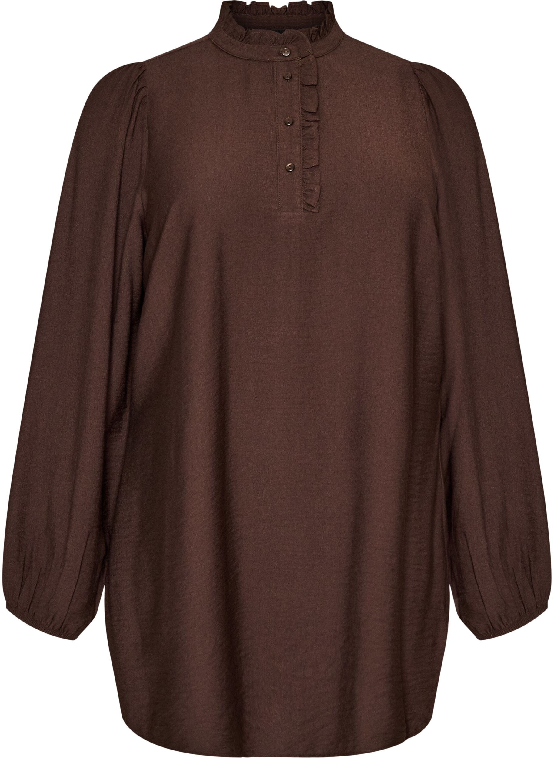 ZizzifashionViscose tunic with ruffles and buttons, Brown, Packshot image number 0