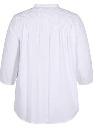 Cotton blouse with 3/4 sleeves and smock, Bright White, Packshot image number 1