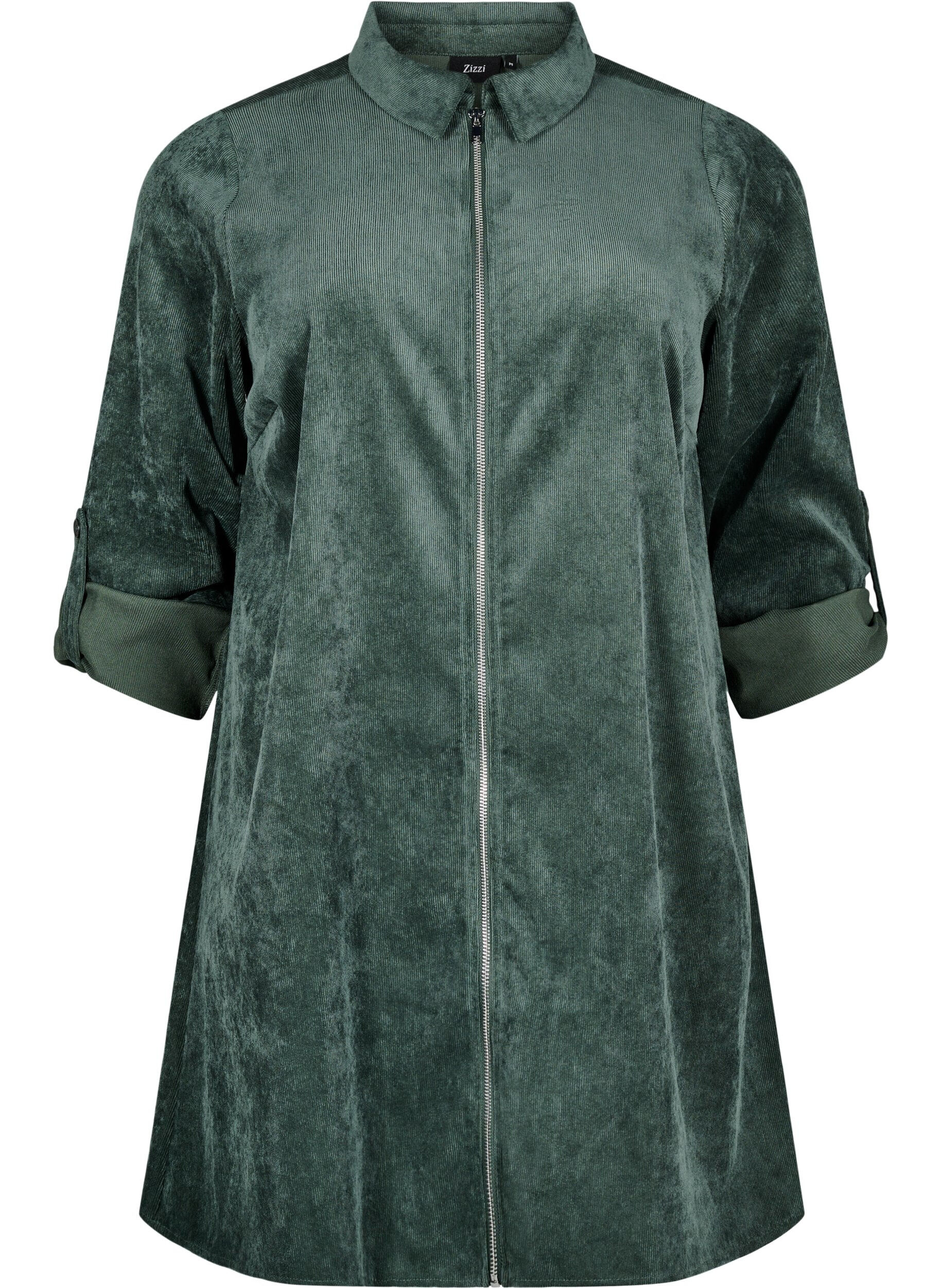 Zizzifashion Velvet dress with zipper and 3/4 sleeves, Green, Packshot image number 0