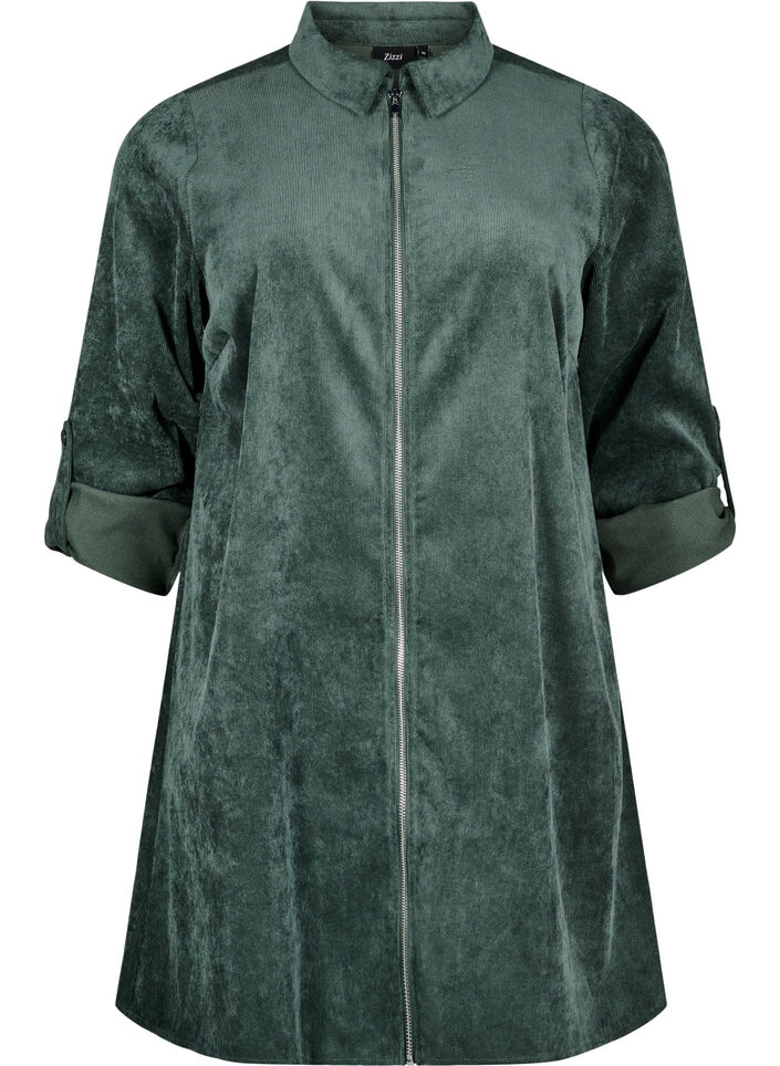 Velvet dress with zipper and 3/4 sleeves, Green, Packshot image number 0