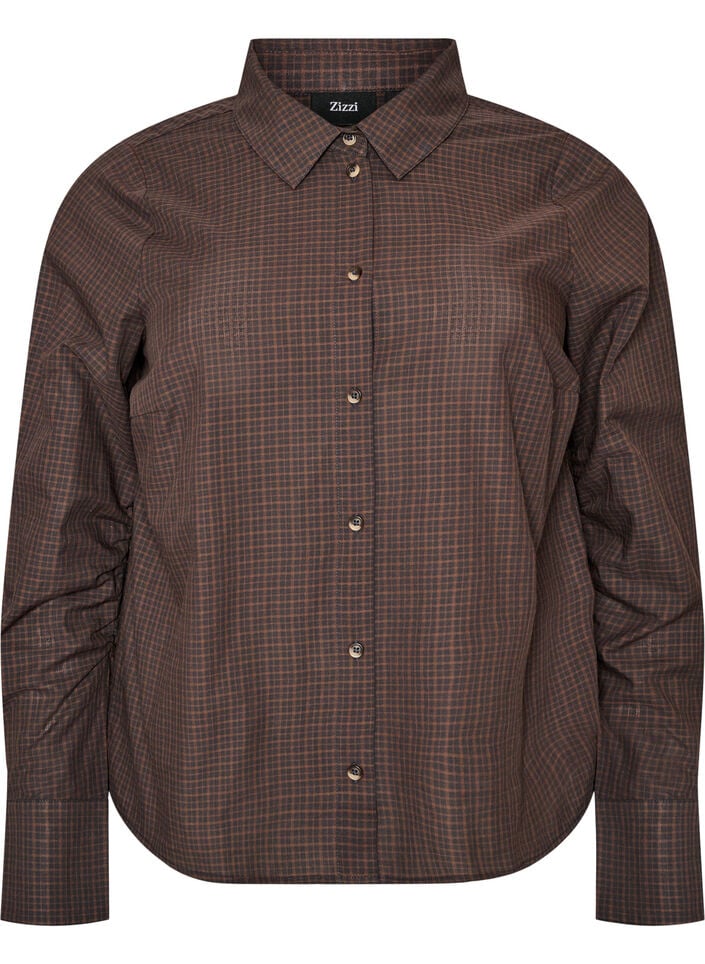 Cotton shirt with checked pattern, Brown, Packshot image number 0