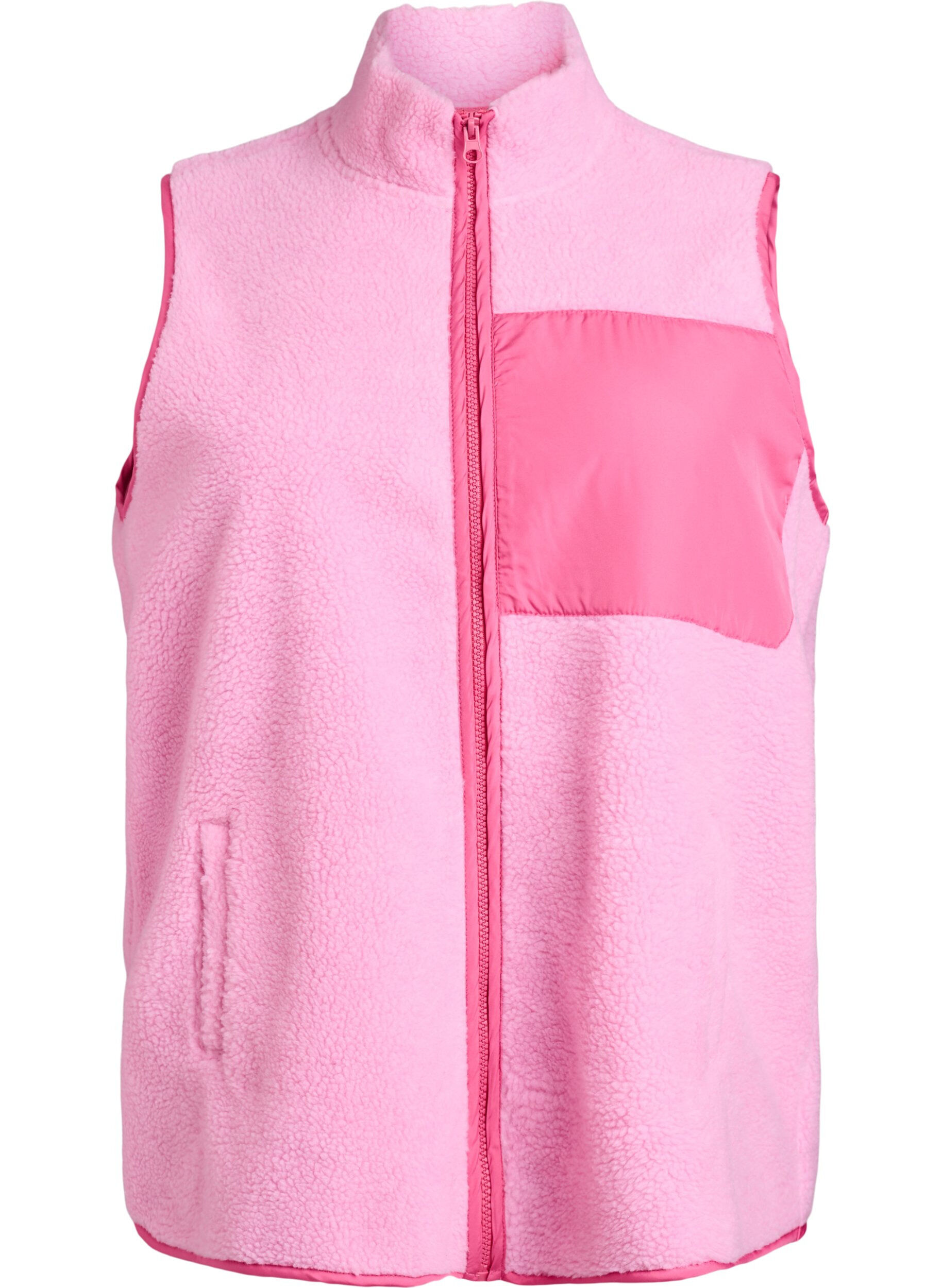 Zizzifashion Teddy fleece vest with zip and contrast detail, Pink, Packshot image number 0