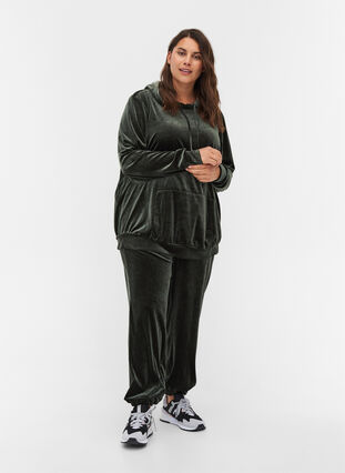 Loose velour sweatpants with pockets, Forest Night, Model image number 0