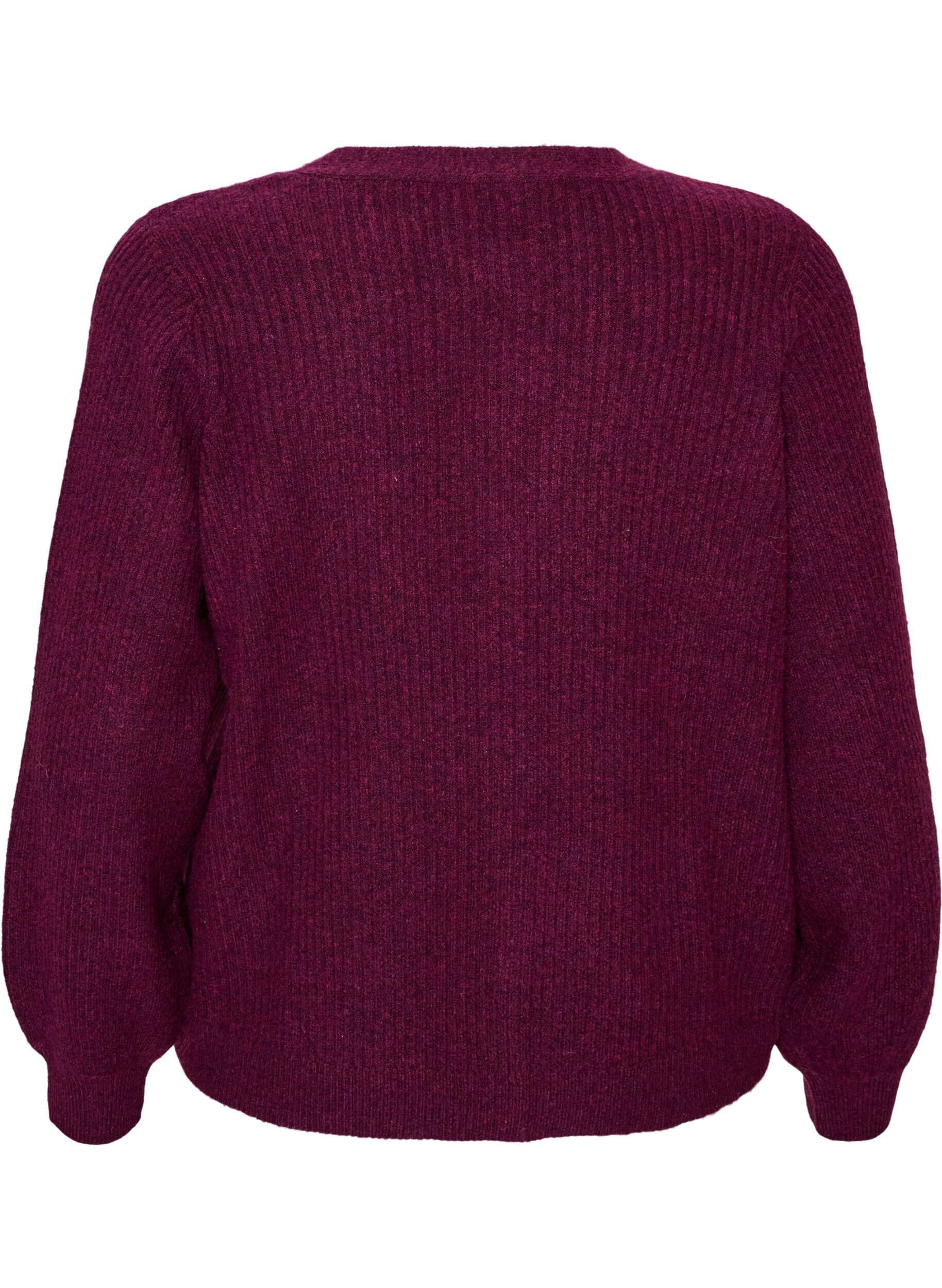 ZizzifashionCardigan with V-neck and ribbed texture, Purple, Packshot image number 1