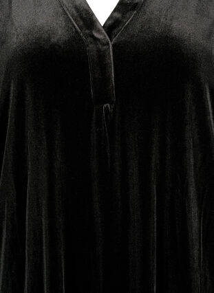 Long sleeve velour dress with v-neck, Black, Packshot image number 2