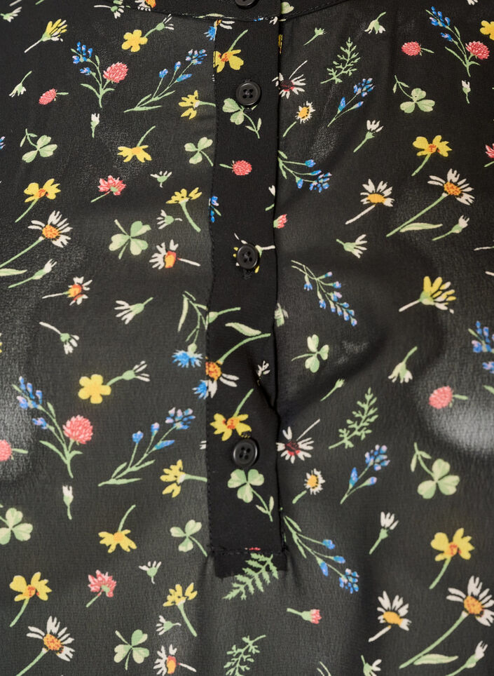 Blouse with all-over print and short button placket, Black, Packshot image number 2
