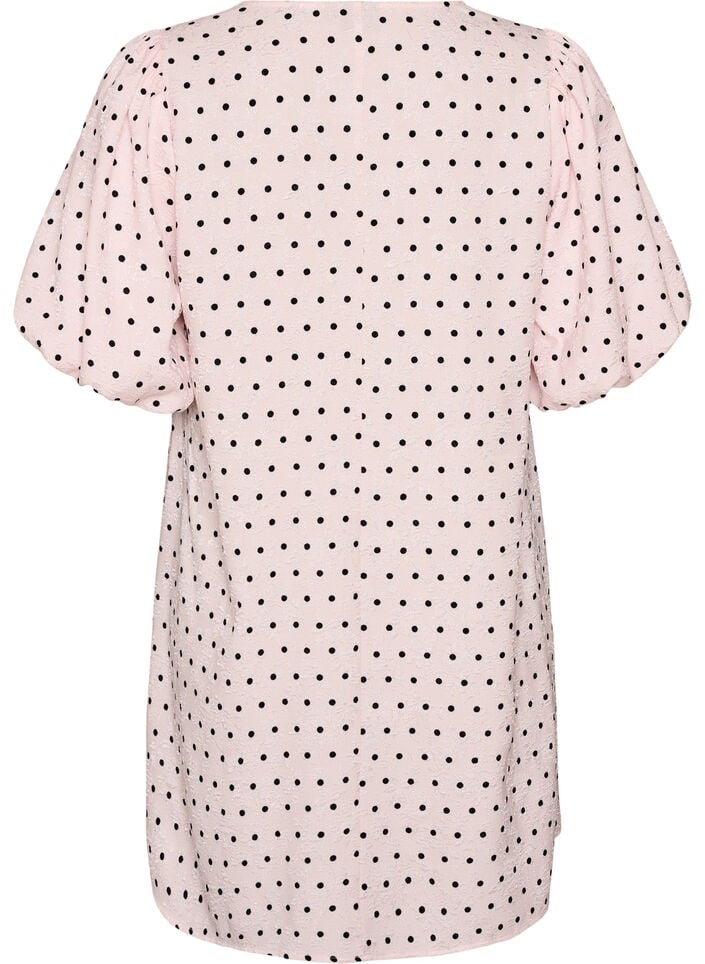 Polka dot A-line dress with balloon sleeves, Pink, Packshot image number 1