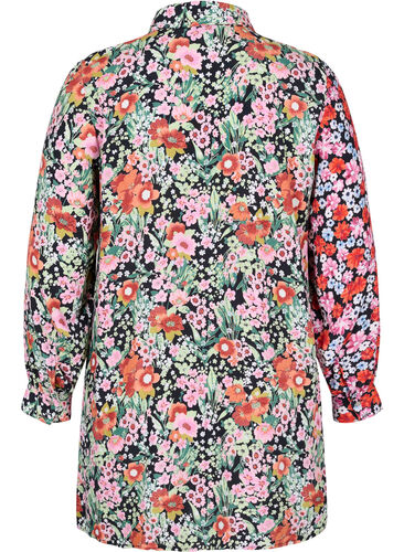 Long floral shirt in viscose, Flower AOP Mix, Packshot image number 1