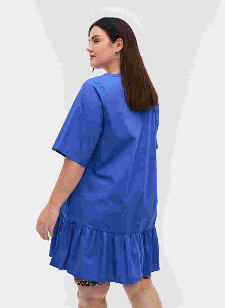 Short-sleeved A-line tunic in cotton, Dazzling Blue, Model image number 1