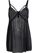 Transparent chemise with lace, Black, Packshot image number 0