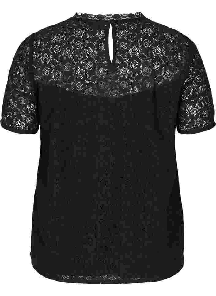 Short-sleeved lace blouse, Black, Packshot image number 1