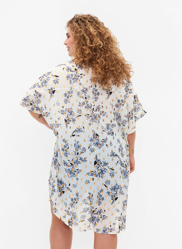 Long shirt with floral print, White Flower/Gold, Model image number 1