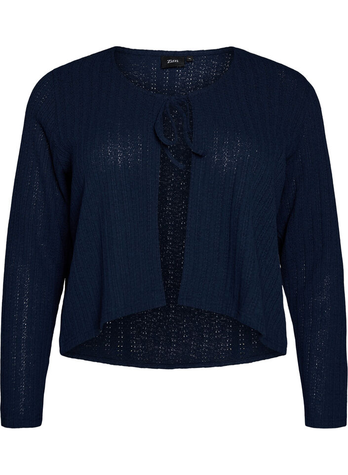 Jersey cardigan with texture and tie front, Blue, Packshot image number 0