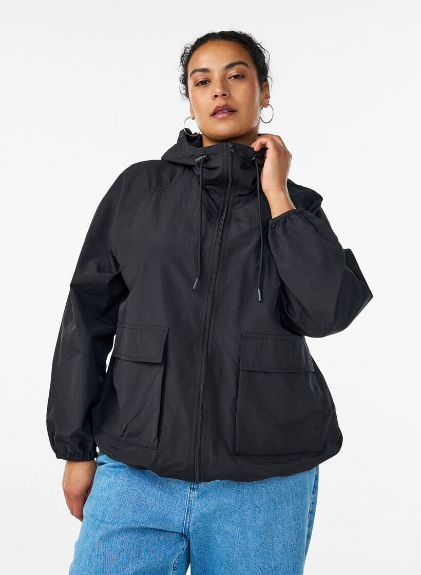 Lightweight hooded jacket with pockets, Black, Model image number 0