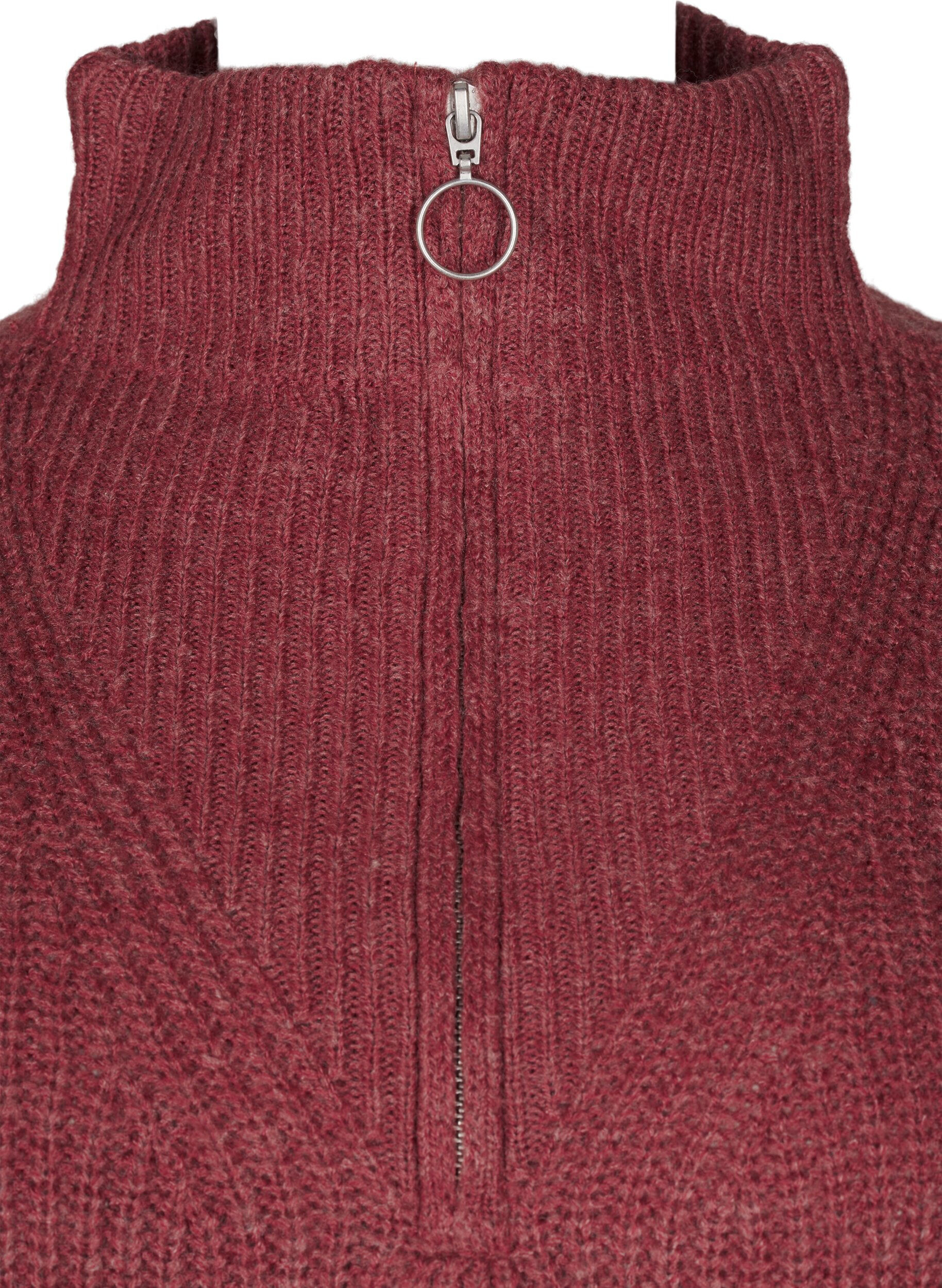 Zizzifashion FLASH - Knitted sweater with high neck and zipper, Red, Packshot image number 2
