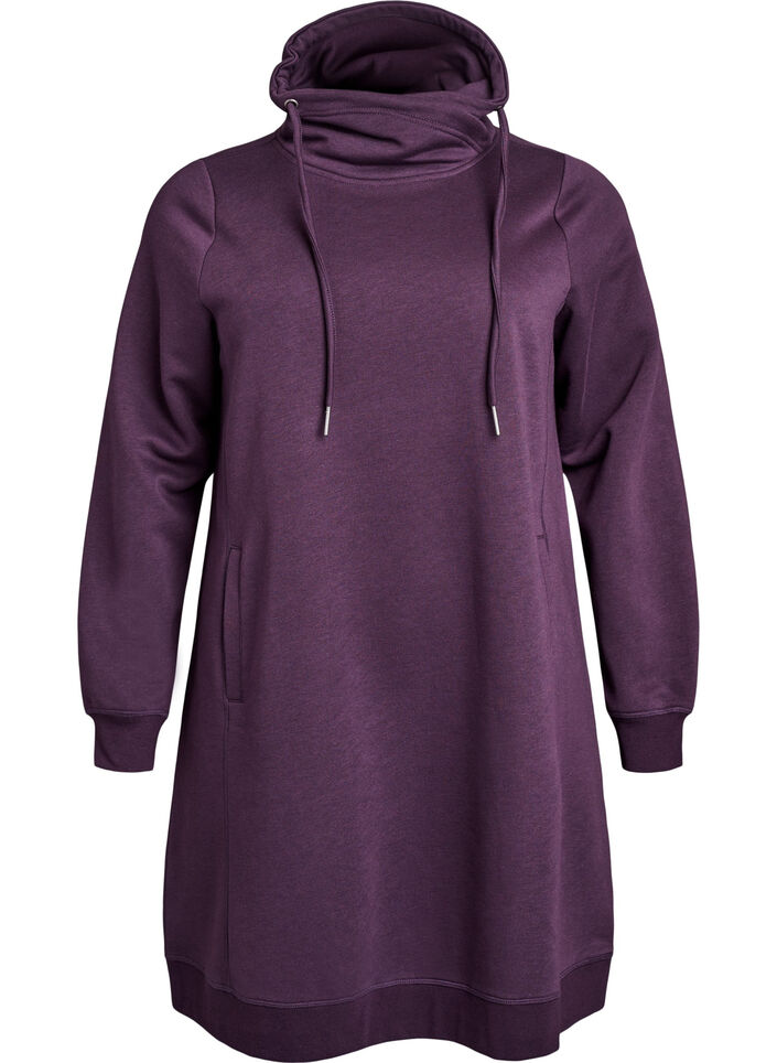 Short sweatshirt dress with high collar and pockets, Purple, Packshot image number 0