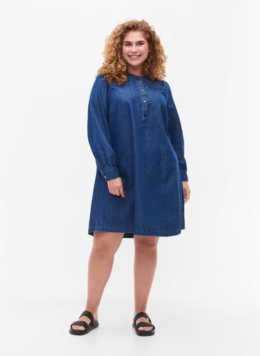 Long sleeve denim dress, Blue denim, Model image number 2