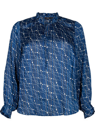 Long sleeve blouse with ruffles and print, Dress Bl. Swirl AOP, Packshot image number 0