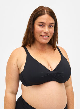 Bikini bra with underwire and wrinkled detail, Black, Model image number 0