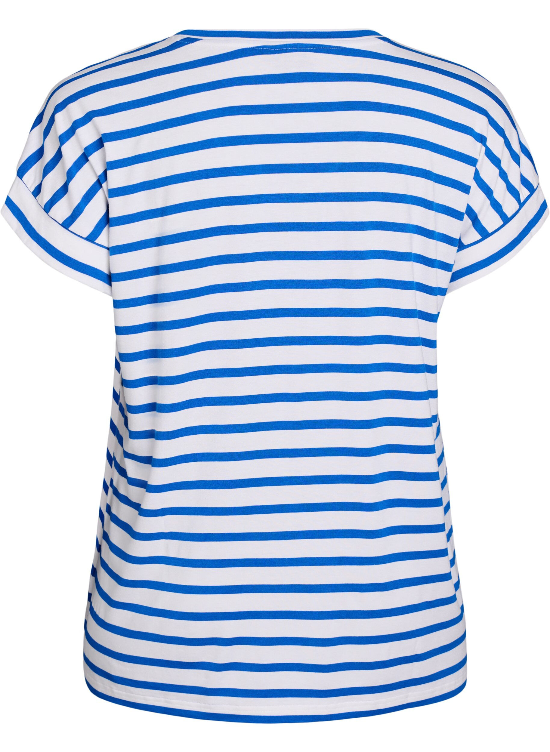 Zizzifashion Striped T-shirt with V-neck, Blue, Packshot image number 1