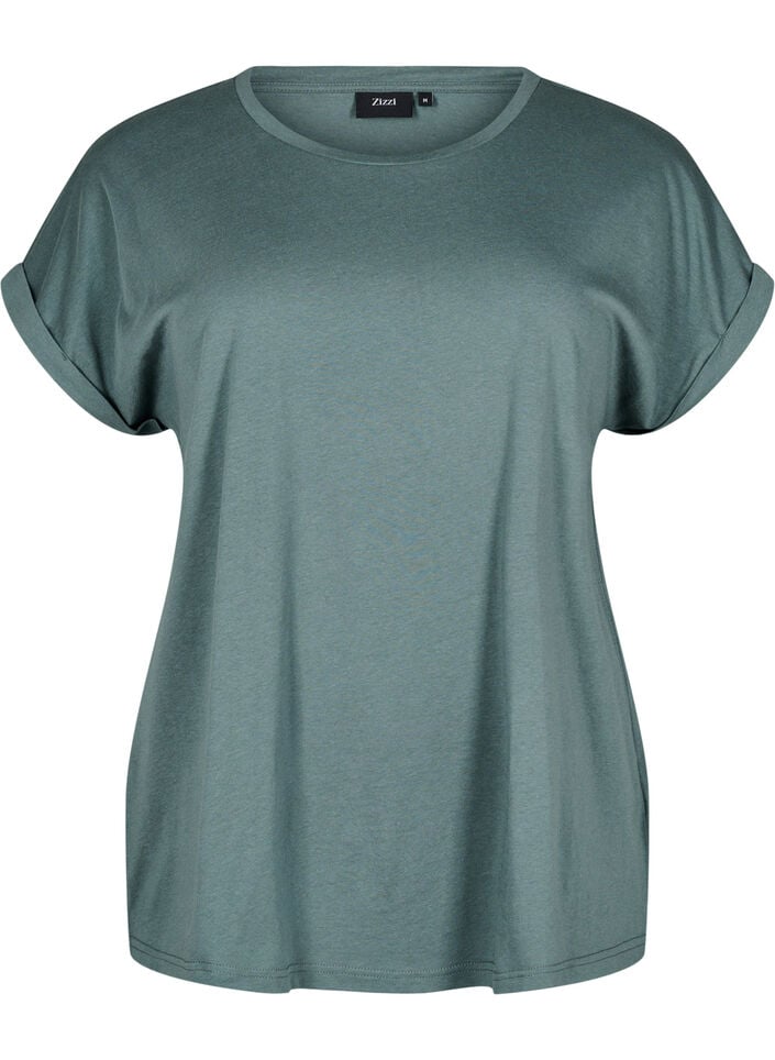 Short sleeve cotton blend T-shirt, Green, Packshot image number 0