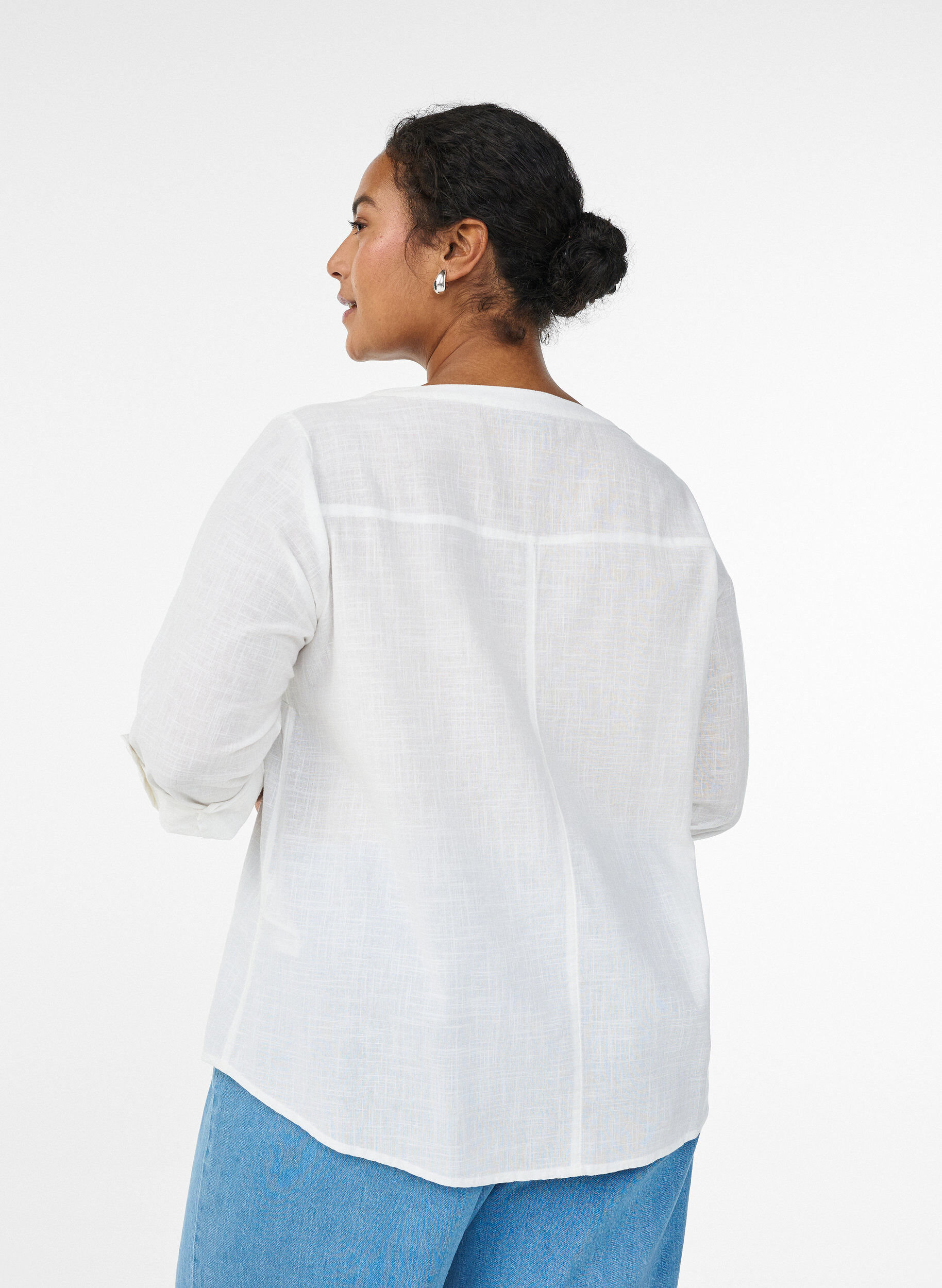 ZizzifashionCotton shirt blouse with V-neck, White, Model image number 2