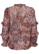 Blouse with paisley print and ruffle details, Purple, Packshot image number 1