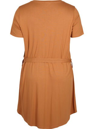 Short sleeve dress with waist belt, Pecan Brown, Packshot image number 1