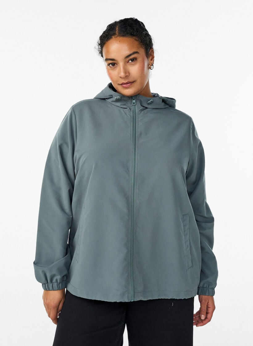 Lightweight jacket with a hood and zipper, Green, Model image number 0