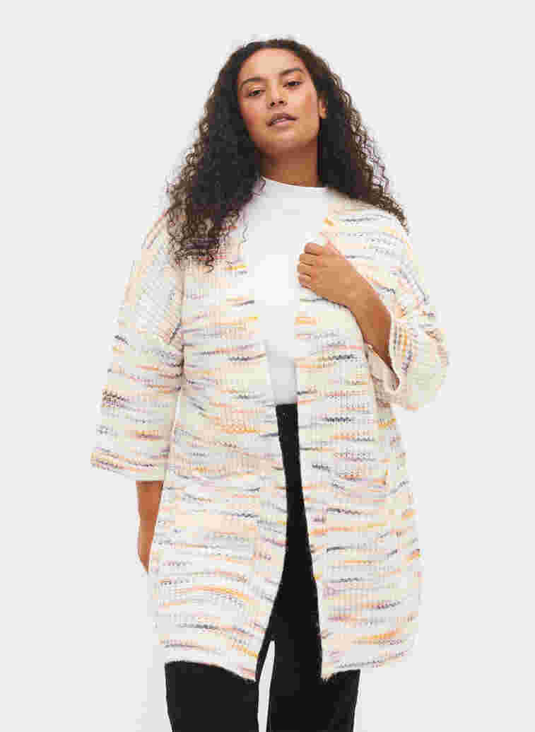 Marled knitted cardigan with cropped sleeves, Multi Color, Model