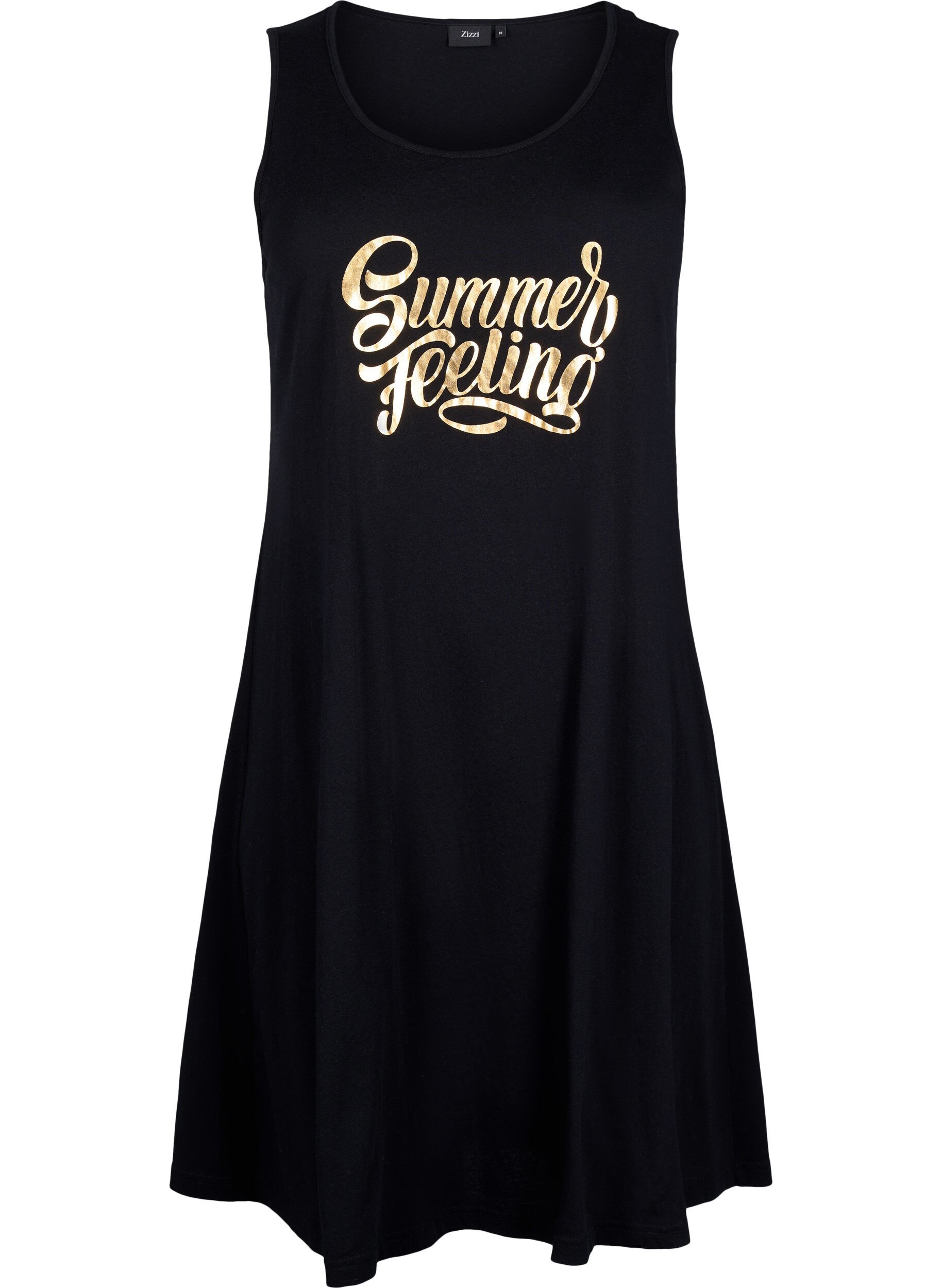 Zizzifashion Sleeveless cotton dress with a-shape, Black W. Summer, Packshot image number 0