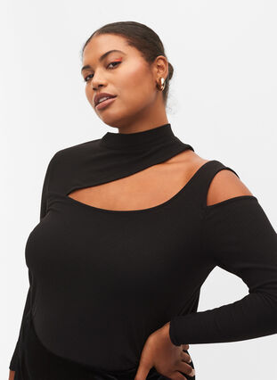 Long-sleeved top with cutouts, Black, Model image number 2