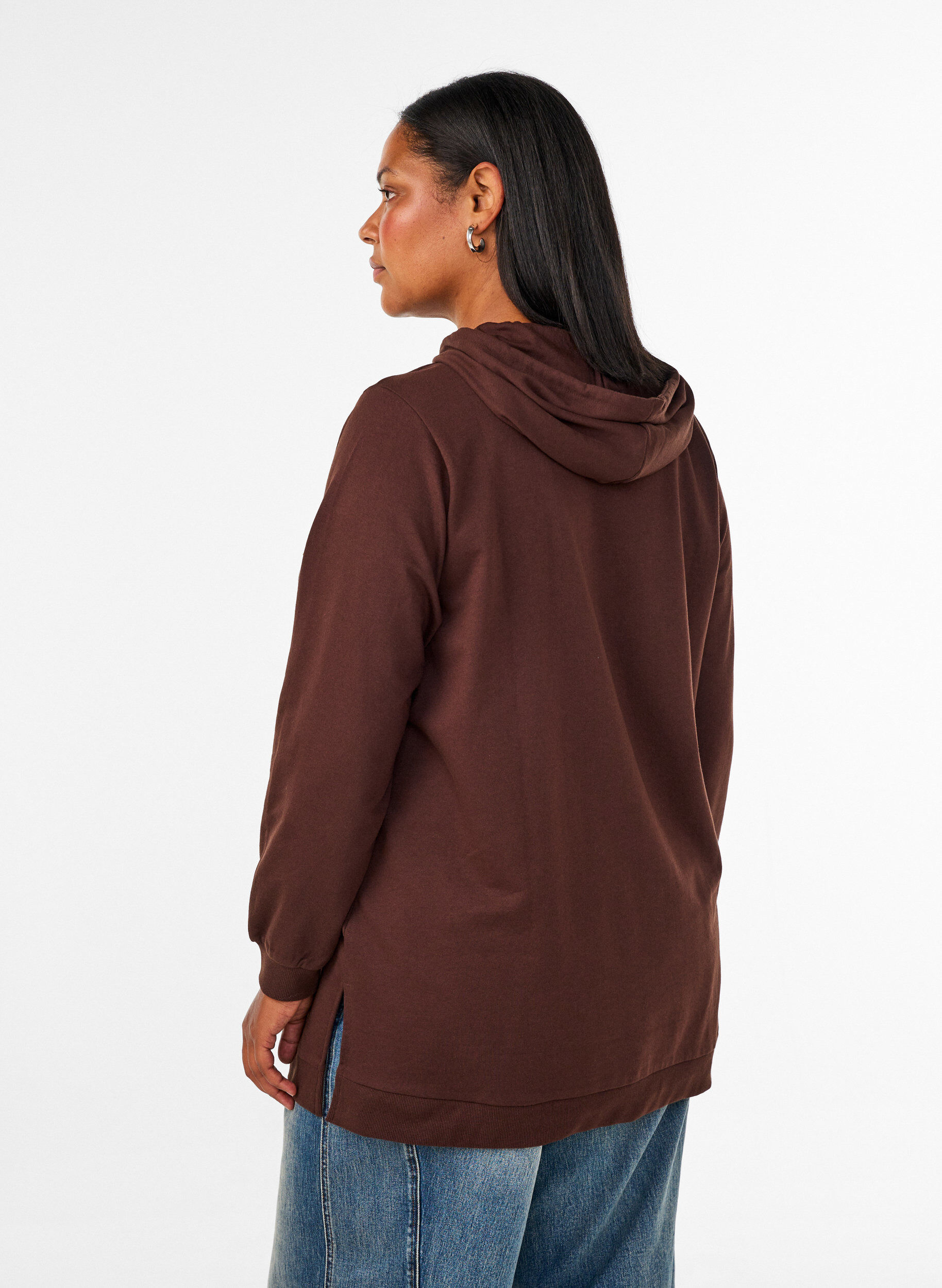 ZizzifashionHoodie with a terry text motif, Brown, Model image number 2