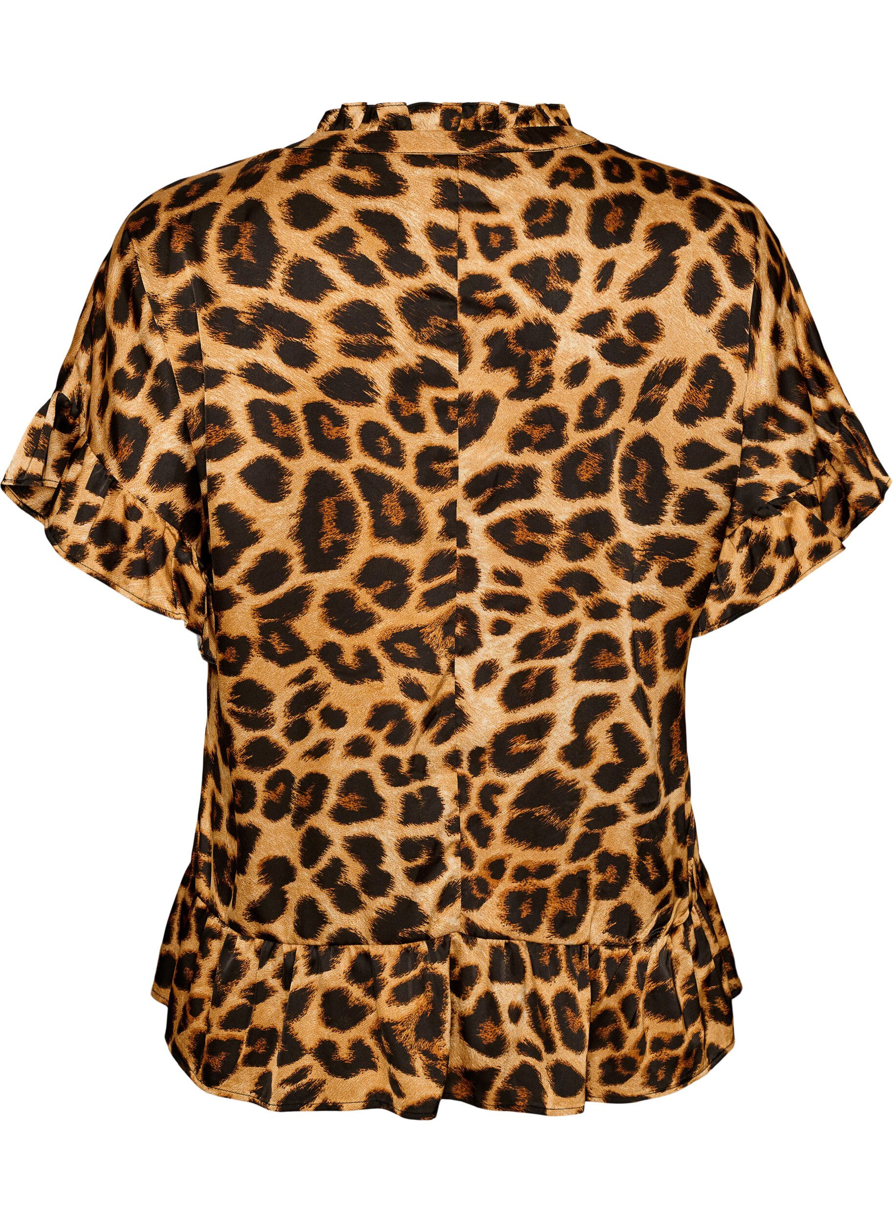 ZizzifashionBlouse with leopard print and ruffle details, Brown, Packshot image number 1